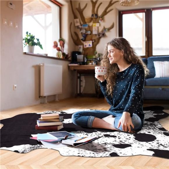Faux Cowhide Rug 3.6 x2.3 Feet,Cute Cow Hide Rug for Living Room Bedroom Western - Picture 6 of 6